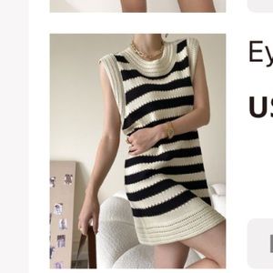 Eyelet Stripe Knit Short Dress